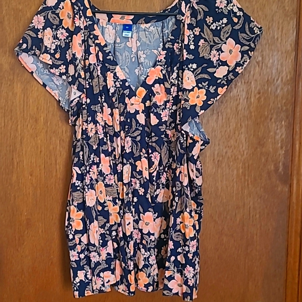 Old Navy Navy Peach Brown Floral Top Womens Plus Size XXL